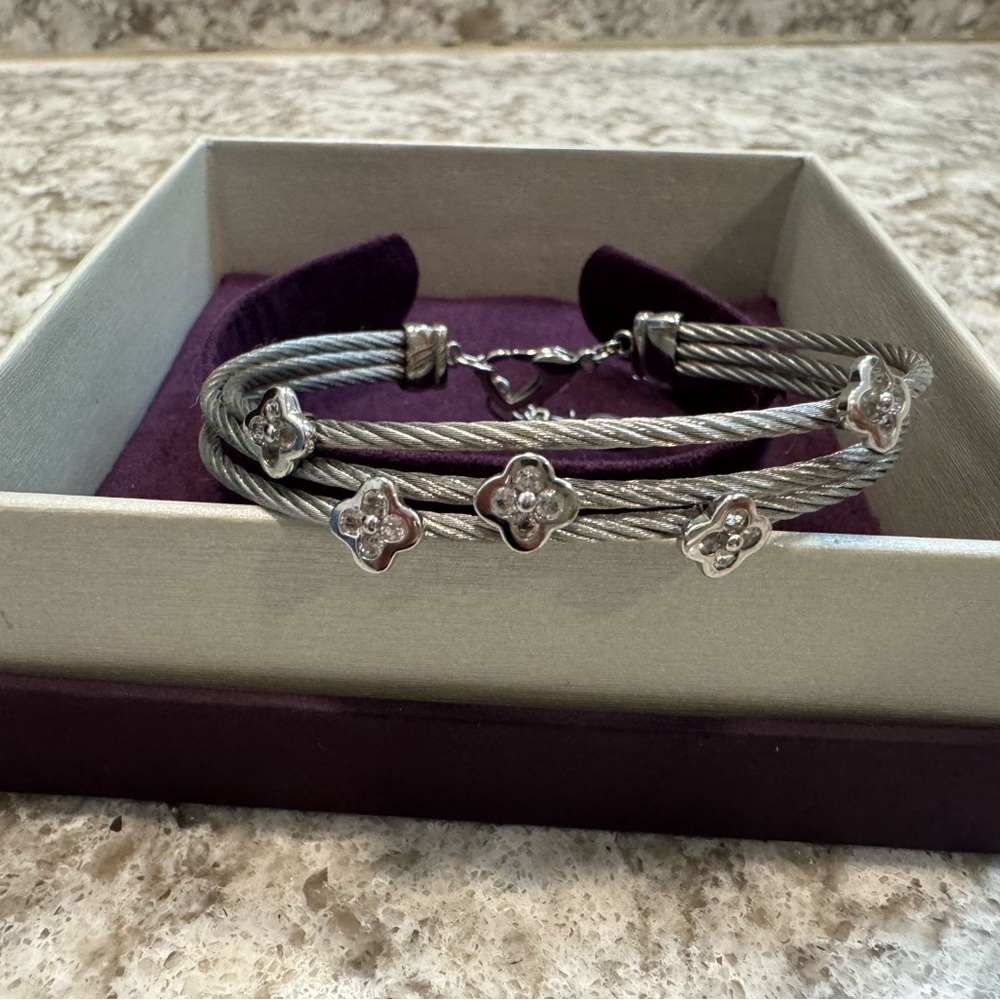 Charriol MALIA Stainless Steel 3 Cable Bracelet With Stones Sz SM - Picture 5 of 12